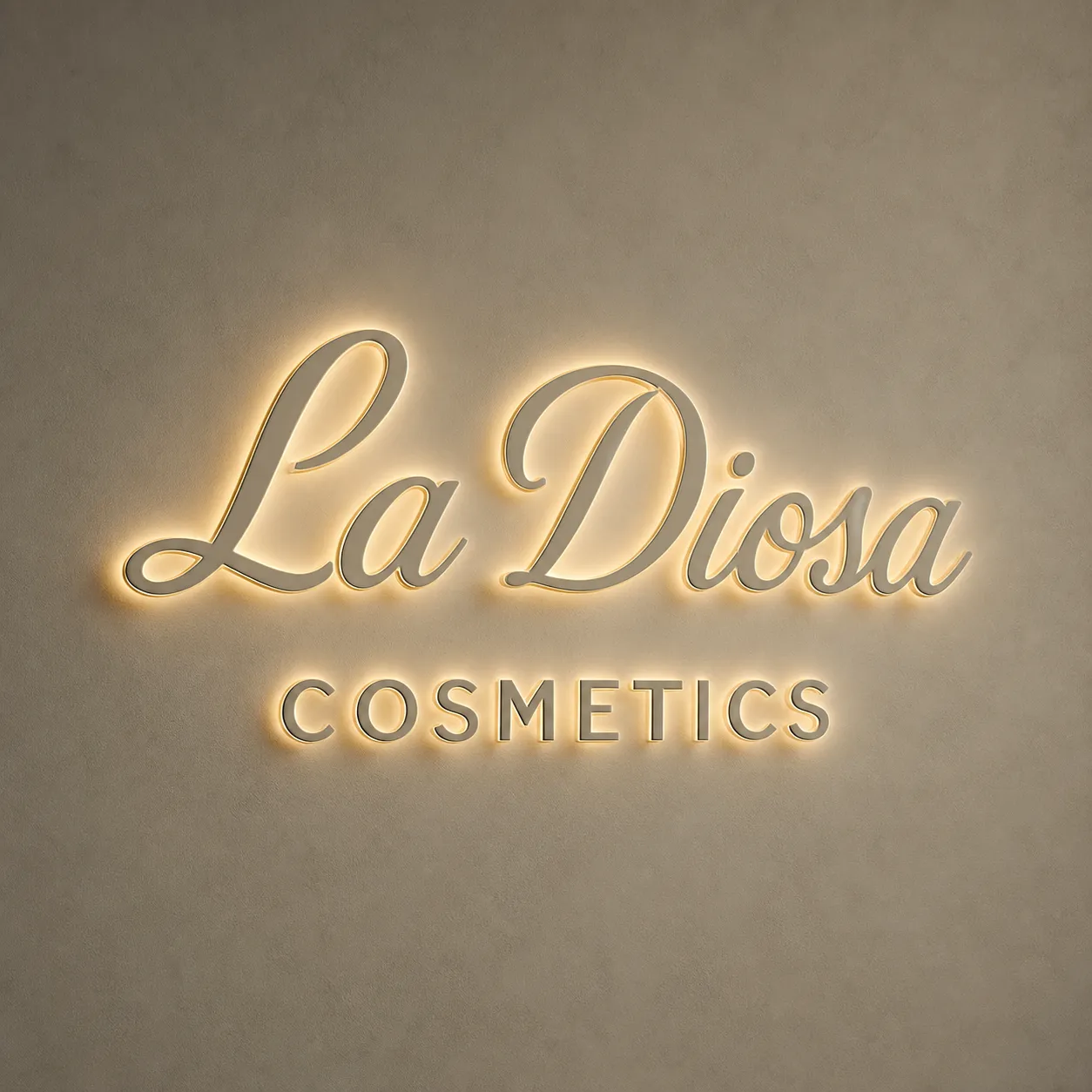 Podsvietené logo La Diosa v interiéri salónu